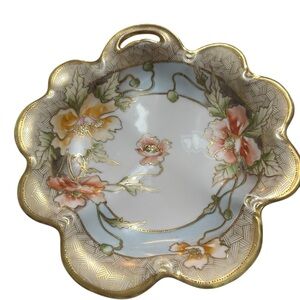 Antique Noritake Nippon Hand Painted Floral Gilt Scalloped Bowl Pre 1921